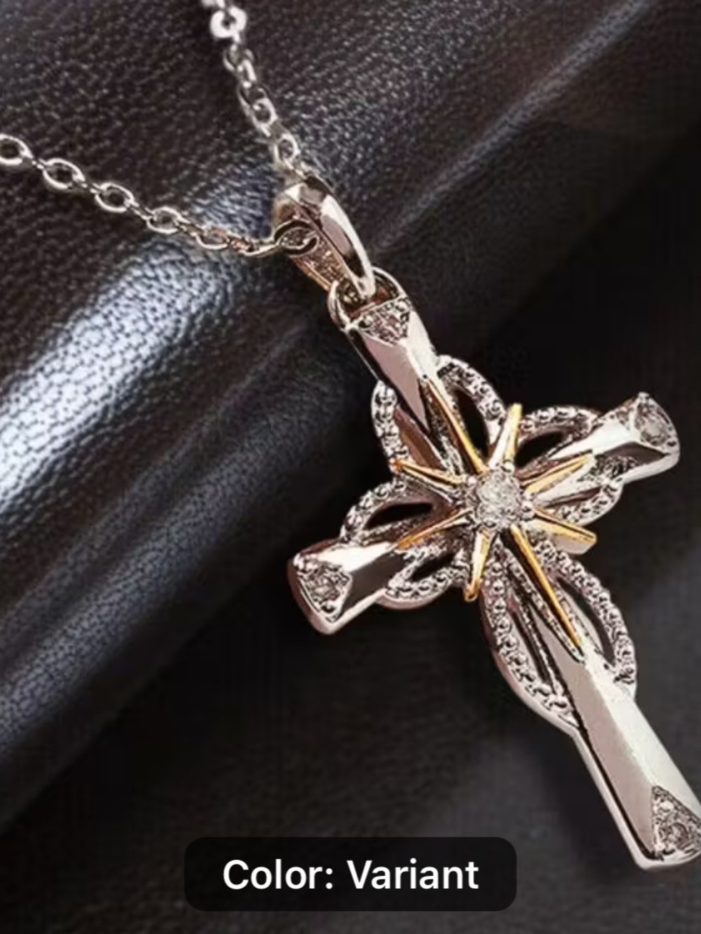 Two-Tone Cross Pendant Necklace in Silver and Gold